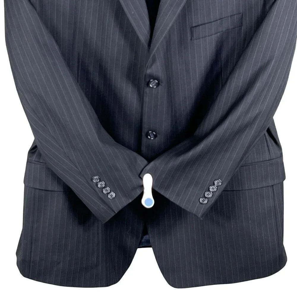 Calvin Klein Mens 44R Blue Pinstripe Wool Single Breasted Sport Coat Old Money
